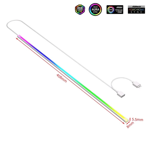 Imagen 2 del producto Caja de computadora Barra LED flexible 5V ARGB, Soporte M/B SYNC 400 mm PC Atmósfera Iluminación Decoración Universal, 1 pieza o paquete de 2 piezas