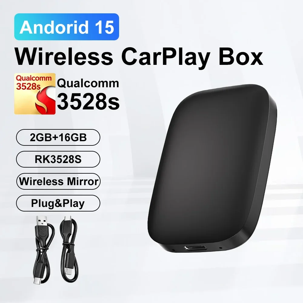 VCARLINKPLAY Android 15 Carplay AI Box Kabelloser Android Auto Carplay Adapter für Netflix YouTube AI Smart Car Systeme Geschenke – Detail 1