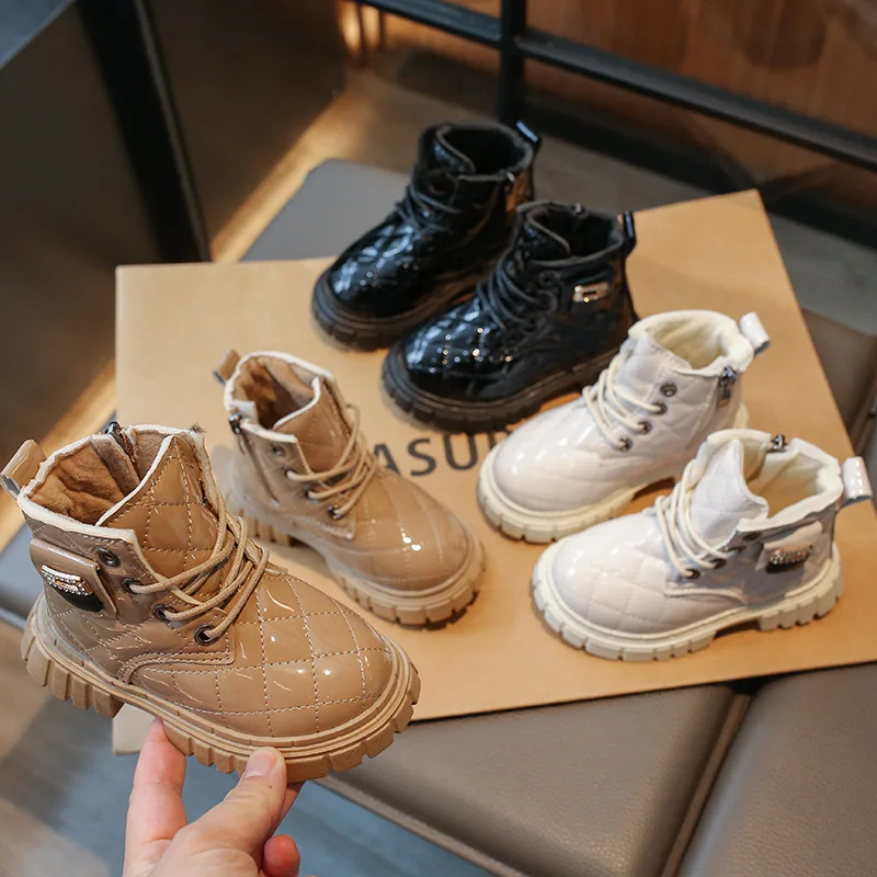

Zapatos Niña/2025 новые зимние детские ботинки, удобные теплые ботильоны для девочек, простые универсальные детские кожаные ботинки Zapatos De Mujer