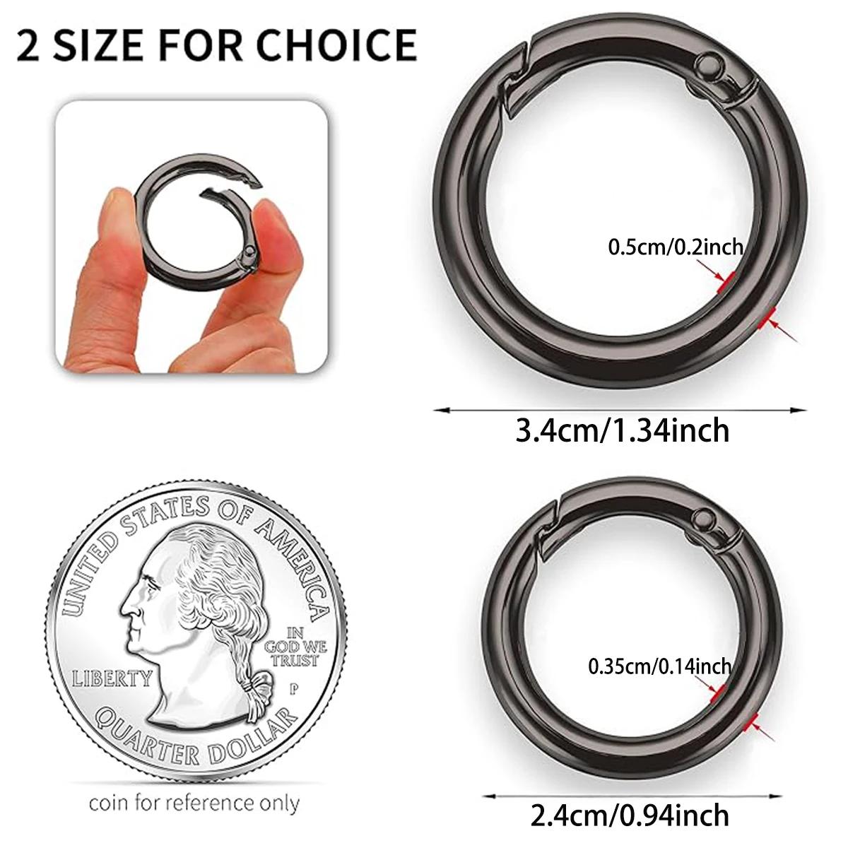 8 Pcs Trigger Spring O Rings(2 Sizes) Metal Keychain Clip, Circle Spring Key Ring for Keyring Buckle Purse Handbag Hardware