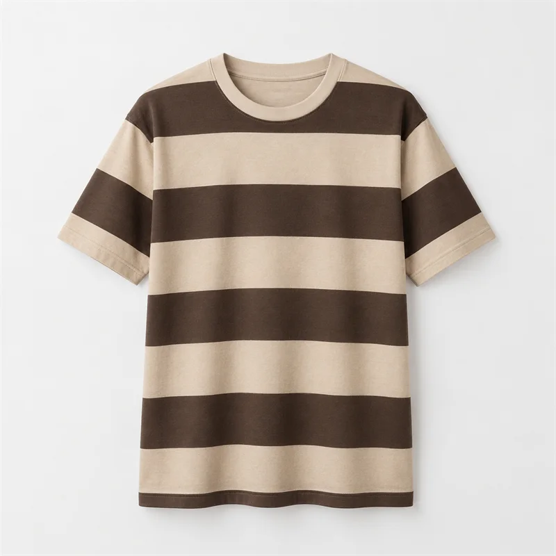 Men's Striped T Shirt Casual Crew Neck Short Sleeve Vintage Horizontal Stripe Summer Streetwear Basic Everyday Fashion Top New
