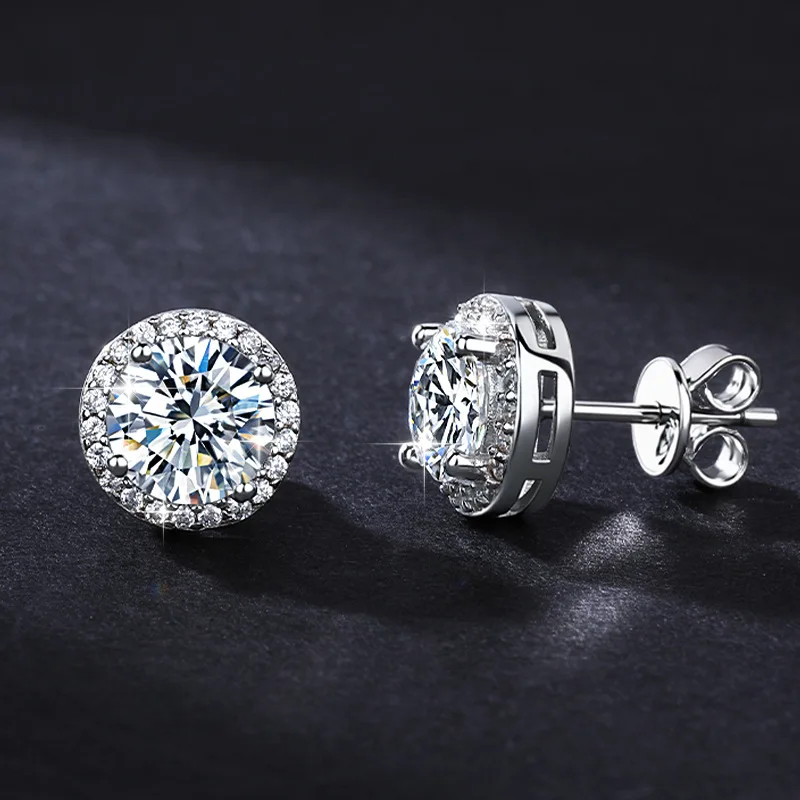 Simulated Moissanite Diamond Stud Earrings for Women 925 Sterling Silver Round Halo Earrings Luxury Wedding Fine Jewelry Brinco