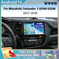 Android 16 For Mitsubishi Outlander 3 GF0W GG0W 2012-2018 Stereo Car Radio Multimedia Video Player GPS AI Voice CarPlay