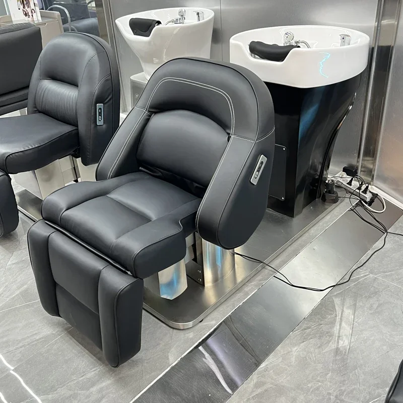 Luxury Washing Hair Bed Shampoo Chair Beauty Salon Black Reclining Chair For Washing Hair Chaise Hair Salon Furniture