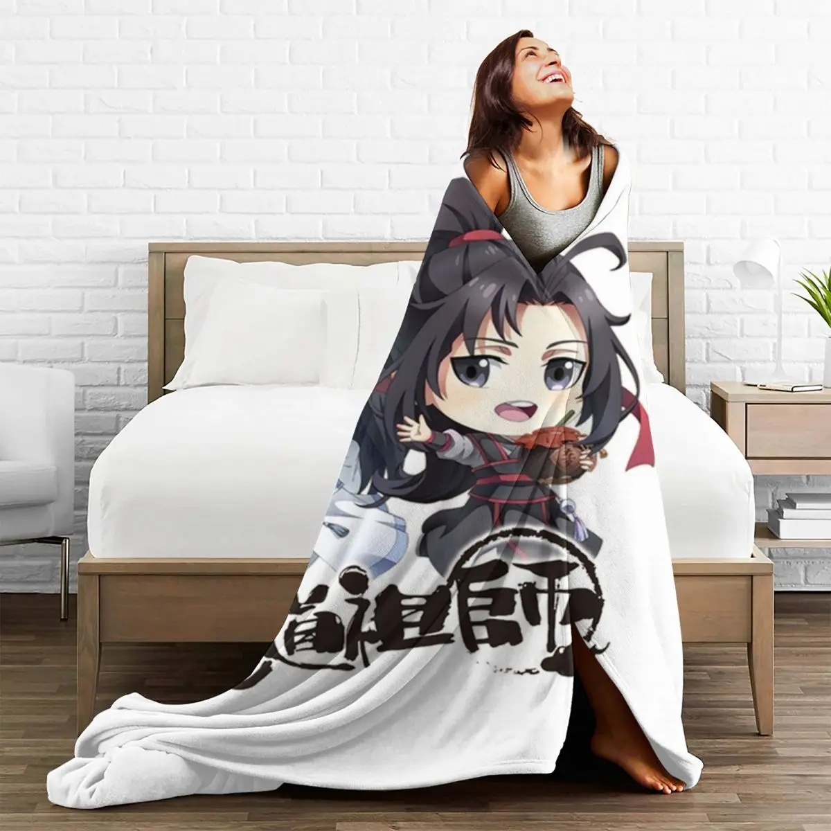 Mo Dao Zu Shi Blankets Flannel Autumn/Winter Wei Wuxian Breathable Lightweight Thin Throw Blanket for Home Car Bedspread