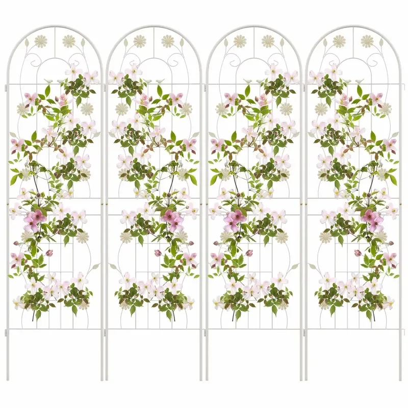 4 Pack Metal Garden Trellis Iron Metal Eco-Friendly Waterproof No-Dig Villa Outdoor Privacy Panels Fence