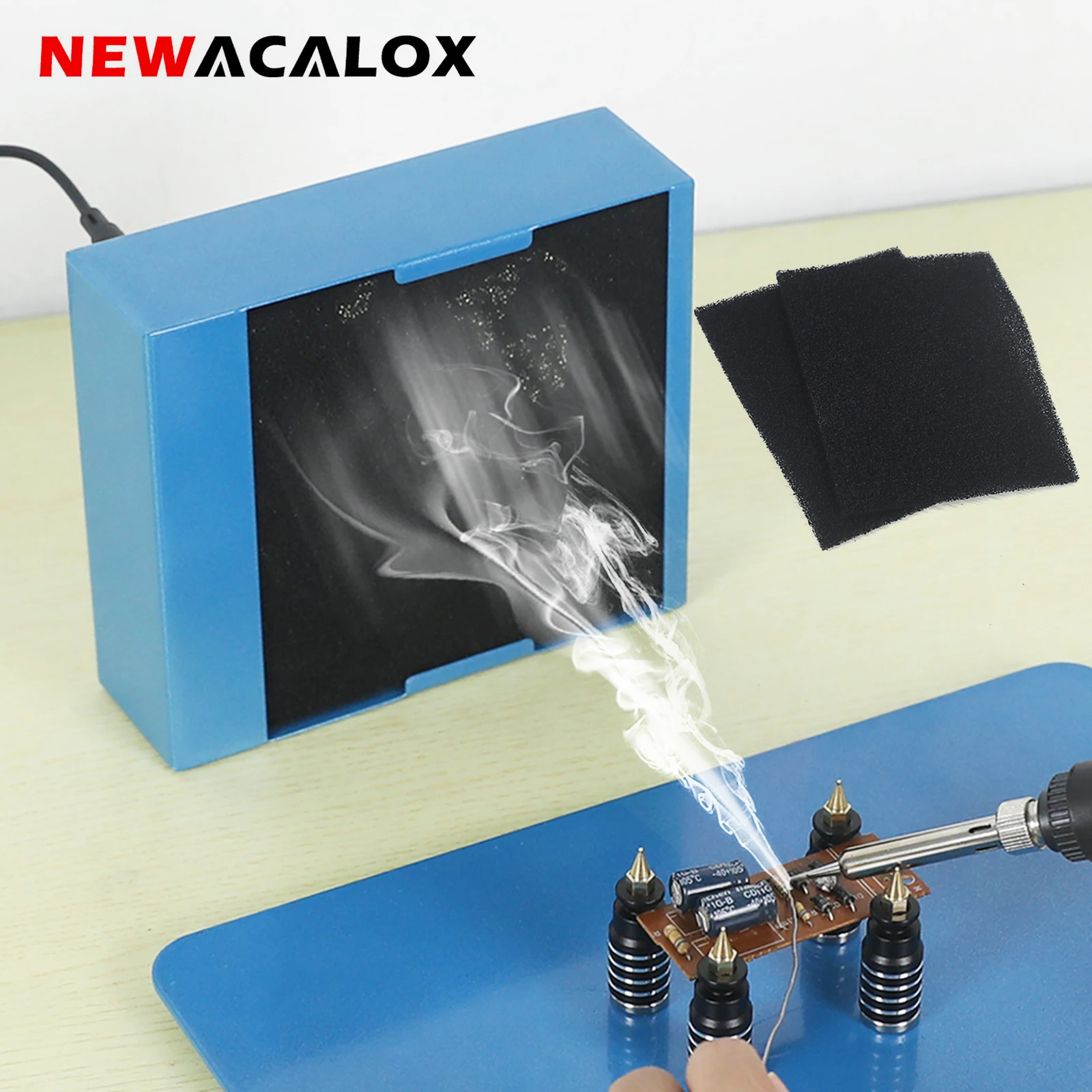 NEWACALOX 30W Soldering Fan Smoke Absorber DIY Working Fan with 2Pcs Filter Sponge 110-240V Welding Fume Extractor for Soldering