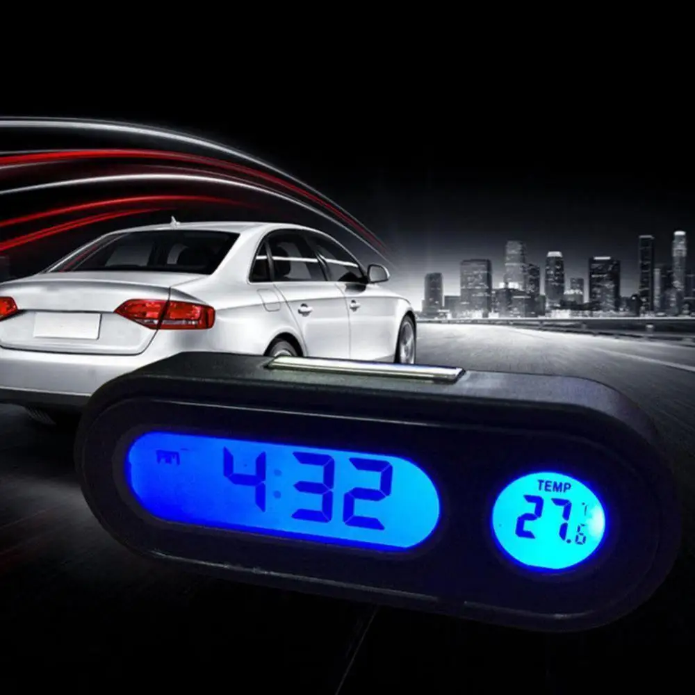 Imagem -02 - Luminoso Durável Auto Relógios Termômetro Portátil Mini Car Styling Acessórios Retroiluminação Lcd Display Digital Universal