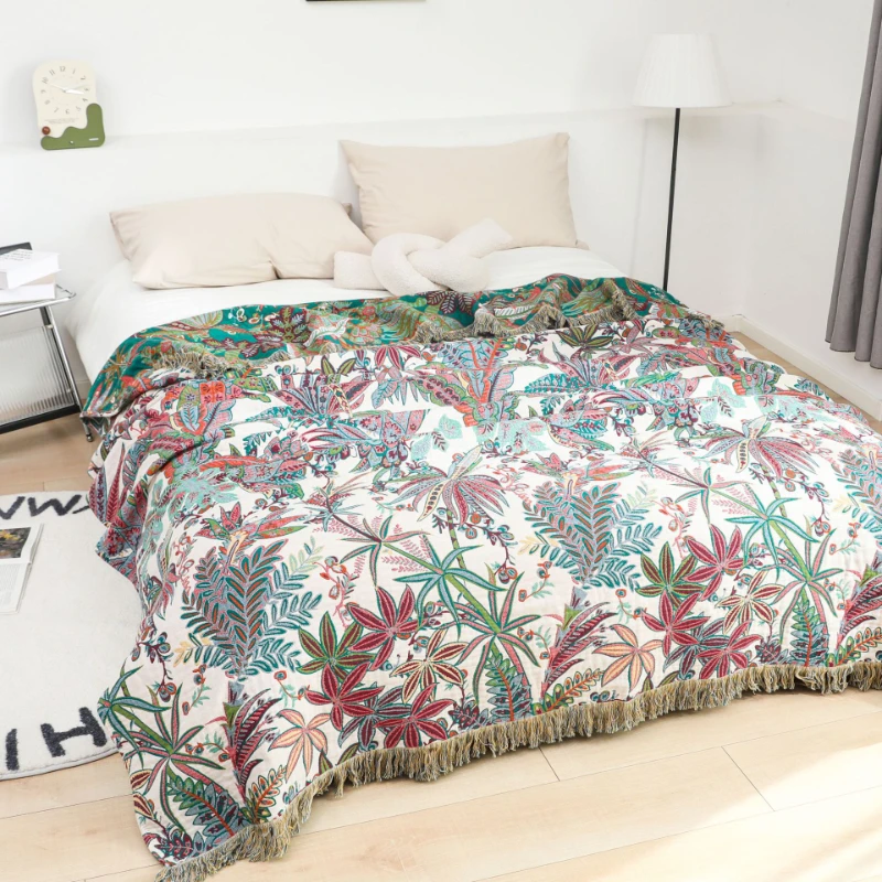 Cotton Fringed Throw Blanket - Non-Slip Sofa Cover & Bedspread, Multi-Functional Couch Protector for Office, Home, All Seasons