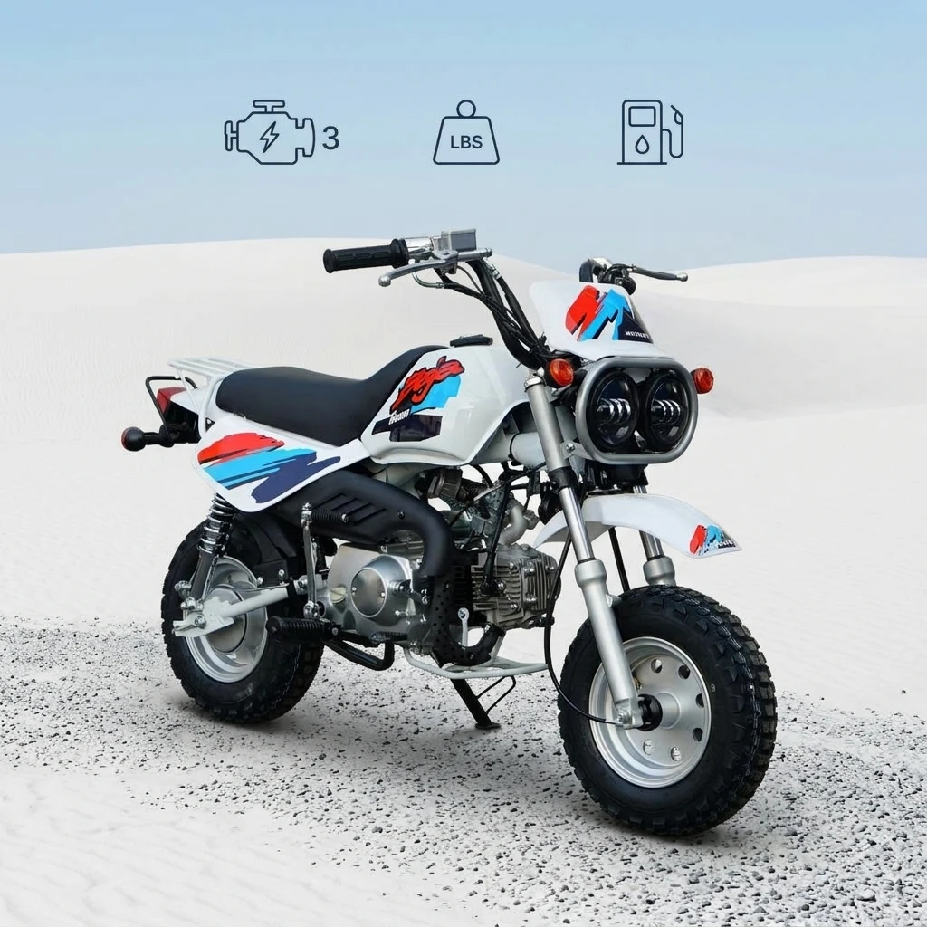 Motocicleta Retro Monkey Baja Pit Bike de 110cc, Mini Motocicleta Todoterreno de 4 Tiempos con Doble Faro, Motorizada a Gasolina para Adultos.