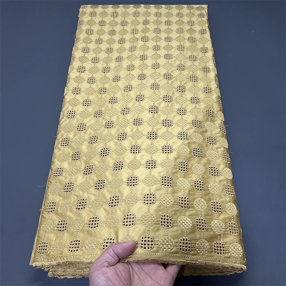 

2025 African Nigerian Tulle Lace Fabric for Dress Sewing High Quality Damask Cotton Pure Embroidery Wedding Party 5Yard hz1396