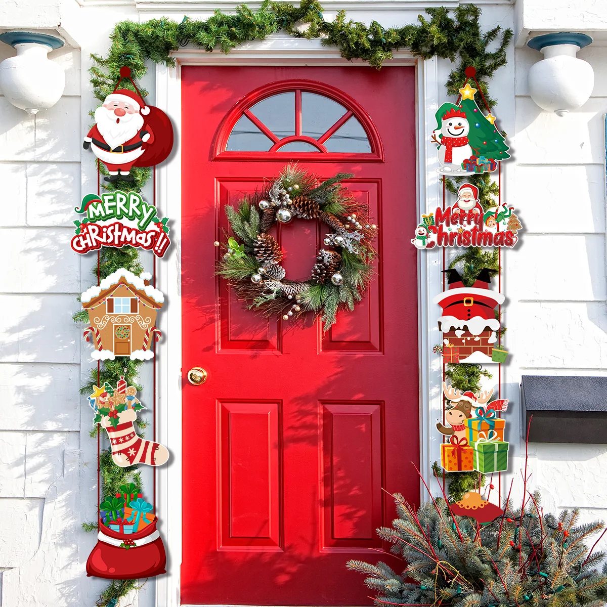 2024 Merry Christmas Hanging Door Banner Santa Claus Snowman Couplet Christmas Party Home Decorations Navidad Noel New Year