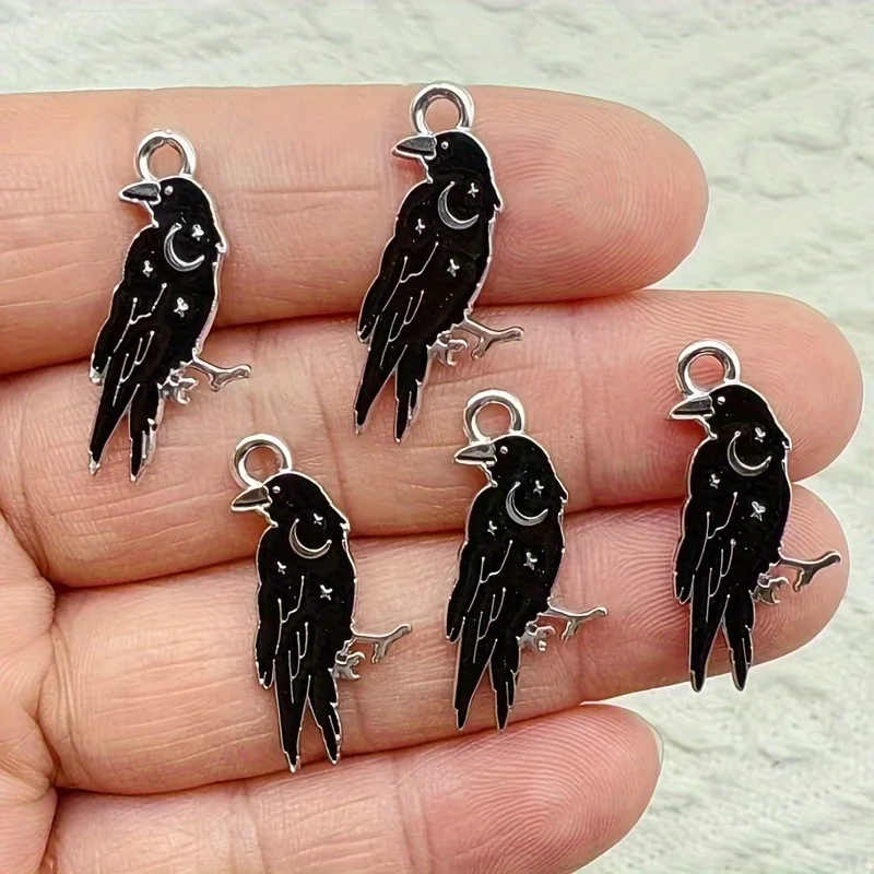 

10/20 шт., дизайн вороны с лунным черепом для изготовления ювелирных изделий своими руками, идеально подходит для серег, ожерелий, браслетов и брелоков - черных ворон