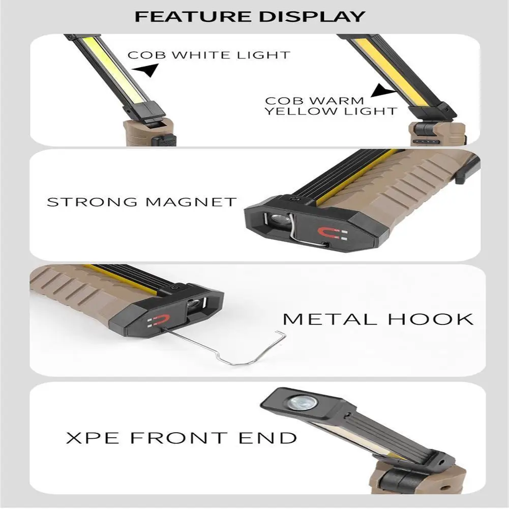Cob Folding Work Light Double-sided Strong Light Emergency Flashlight Inspection Lamp With Strong Magnets