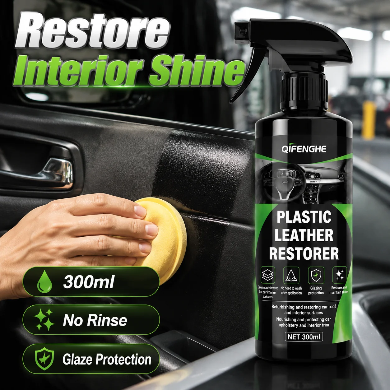 Car Interior Restorer Refurbish Faded Plastic Leather Dashboard Seats Door Trim Surface Restore Shine Anti‑Aging Protection