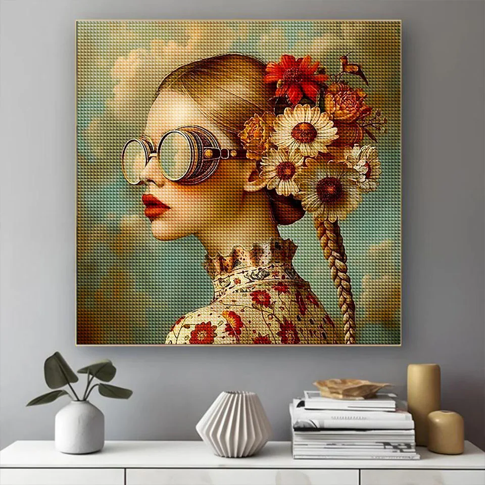 Diamond painting kit DIY sunglasses beauty flower head Diamond embroidery art 5D rhinestone cross stitch mosaic home decoration