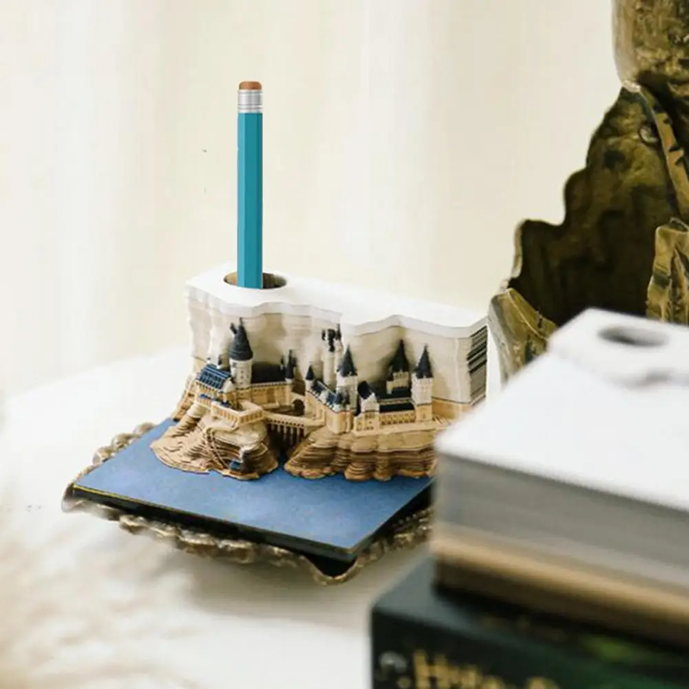 1 Set 8cm Weekly Calendar Creativity 3D Castle Calendar With LED Lights Paper Carving Art Desk Calendar For Home Office Decor