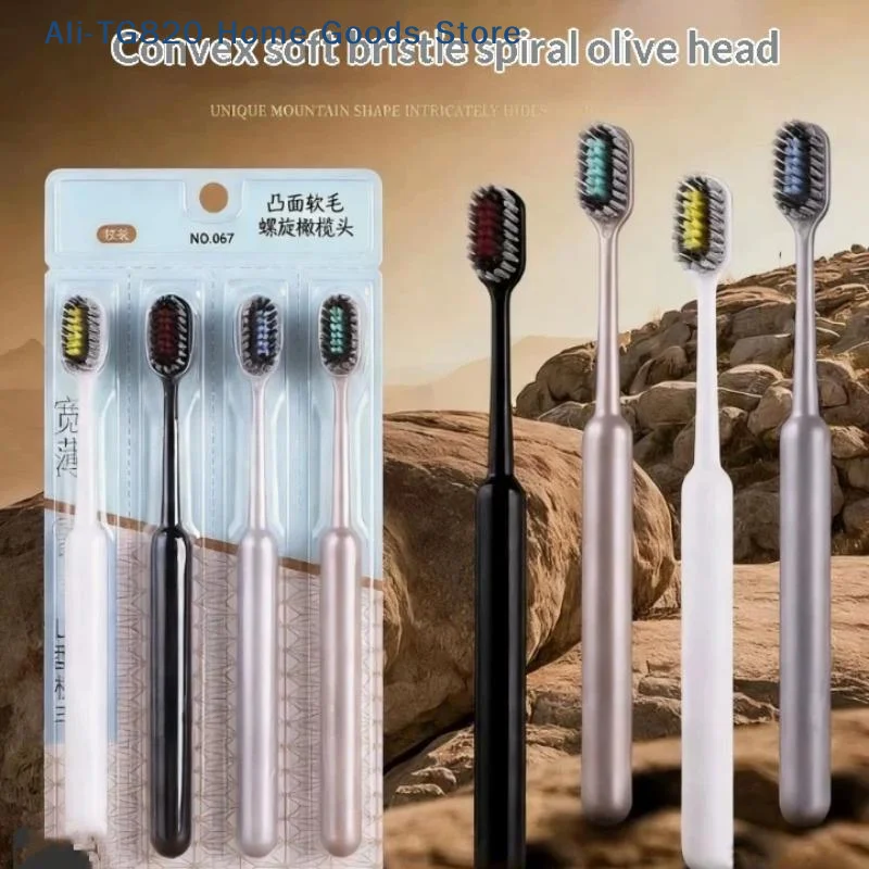 [TG820]Combo Of 4 Soft Bristle Toothbrushes For Effectively Removing Plaque And Food Residue Convex Mountain Shaped ToothBrush