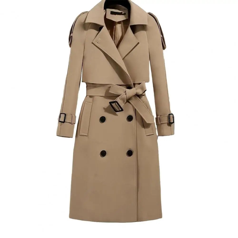 trench coat for women Autumn Winter Belted Turn-down Collar Elegant Solid Color Pocket Long Sleeves Office Female Jacket Outwear