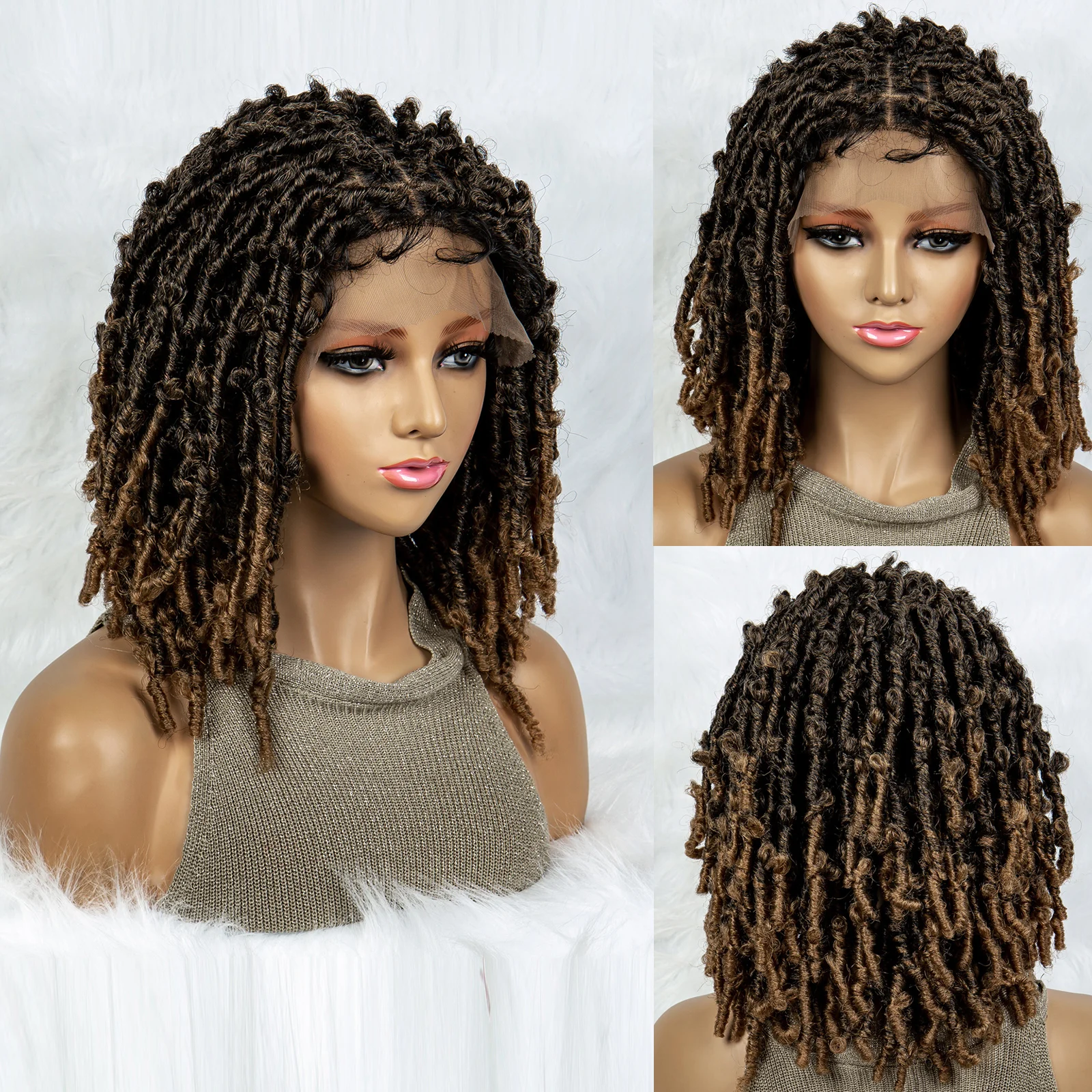 Braided Wigs with Curly End Lace Frontal Box Braids Wigs for Black Women Lightweight Synthetic for Women