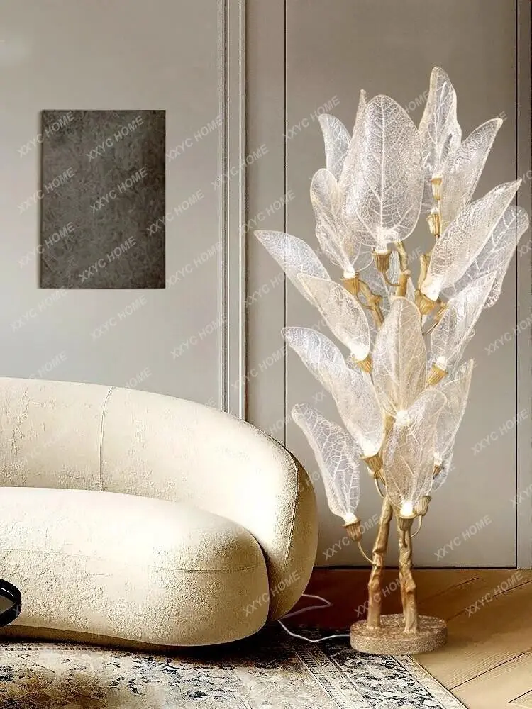 X-S Light luxury transparent leaf shape floor lamp living room villa decoration lamp modern simple art decoration lamp HG