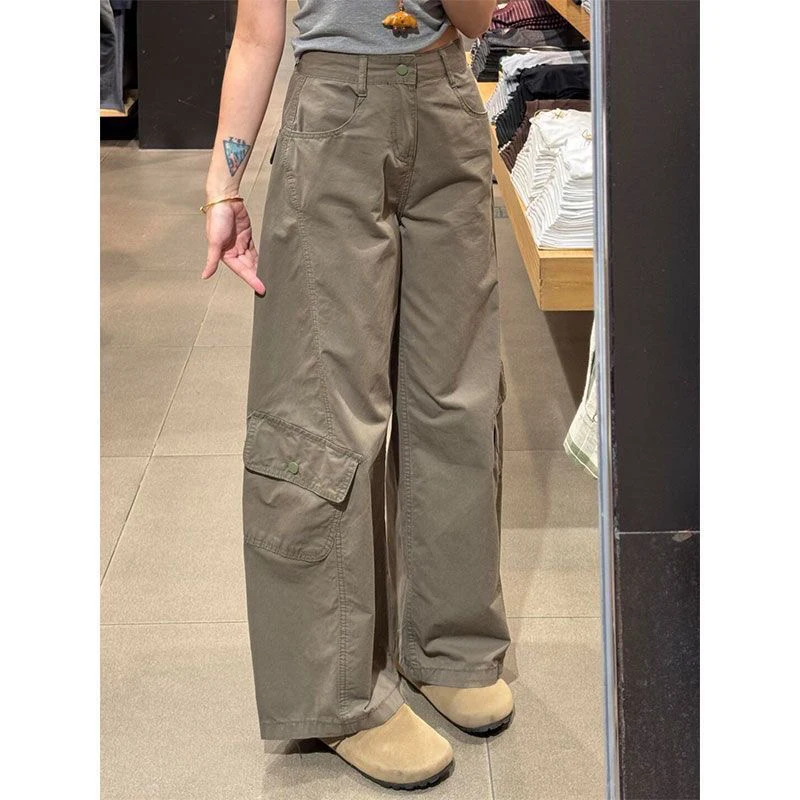 

Брюки-карго женские в стиле панк, осенние хлопковые расклешенные брюки для мам, минималистичный пояс, высококачественный повседневный комфорт, лаконичный, простой, подходит для отдыха