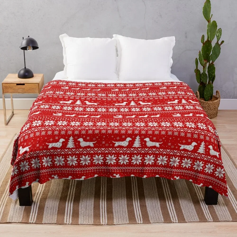 

Dachshunds Christmas Sweater Pattern Throw Blanket funny gift Weighted Dorm Room Essentials Blankets