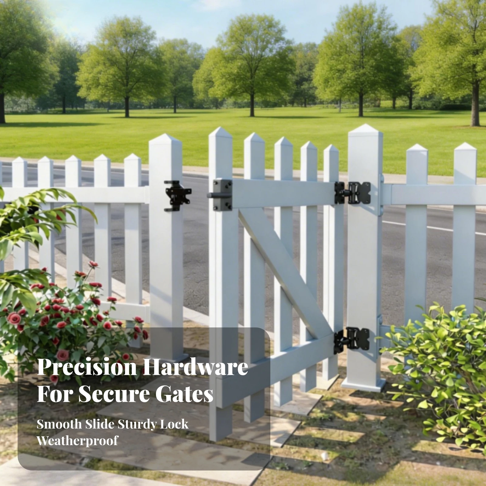 Gate Latch Lock Heavy Duty Self-Locking Gate Latch Hardware Matte Black Rustproof for Homeowners, Wooden Gates, Outdoor Fences