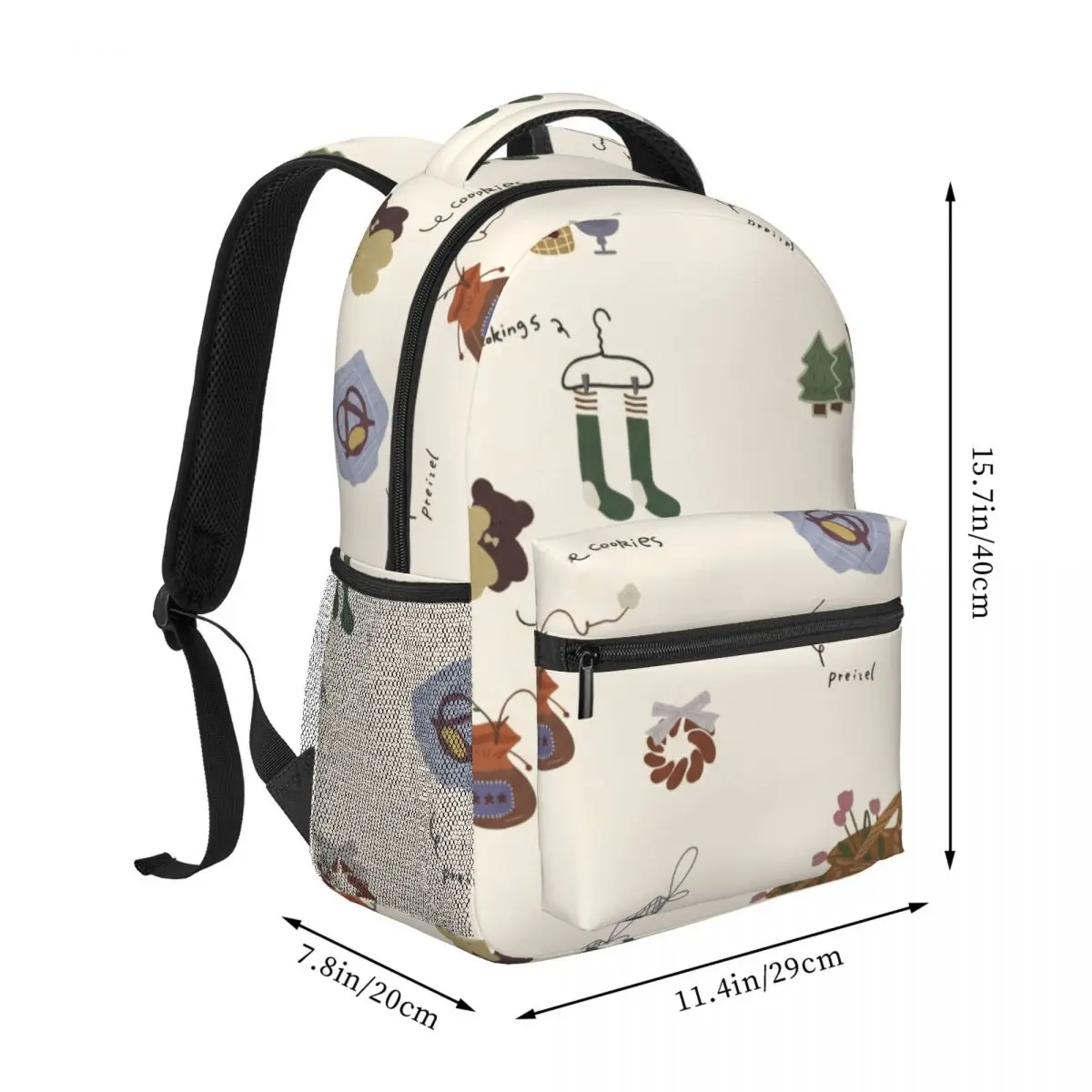 Women Casual Backpack Tossed Whimsical Collage Muted Earthy Cream Muted Multi Stylish Laptop Bag for Work College Weekend Travel