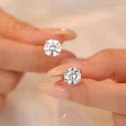 Solitaire High Carbon Diamond Stud Earring 925 sterling silver Engagement Wedding Earrings for Women Men Promise Jewelry