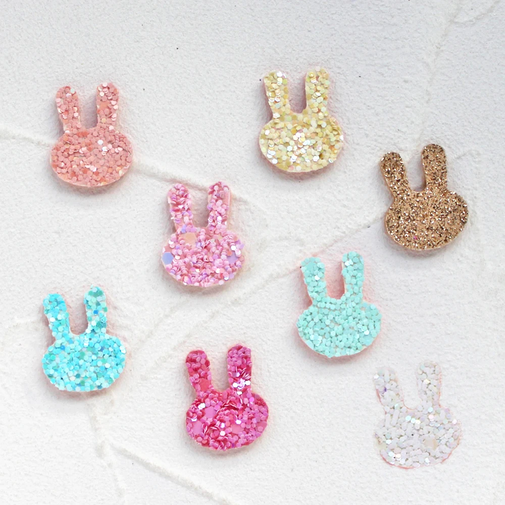 50Pcs 17x22mm Glitter Rabbit Bunny Applique for Handmade Crafts Ornament DIY Headwear Hair BB Clips Bow Decor Accessory Patche