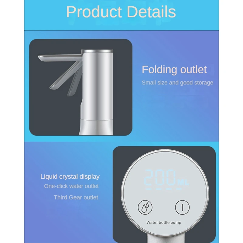 ปั๊มกระบอกน้ำแบบพับได้ปั๊มน้ำไฟฟ้าอุปกรณ์ดูดน้ำแบบเครื่องจ่ายน้ำสำหรับขวด5แกลลอน