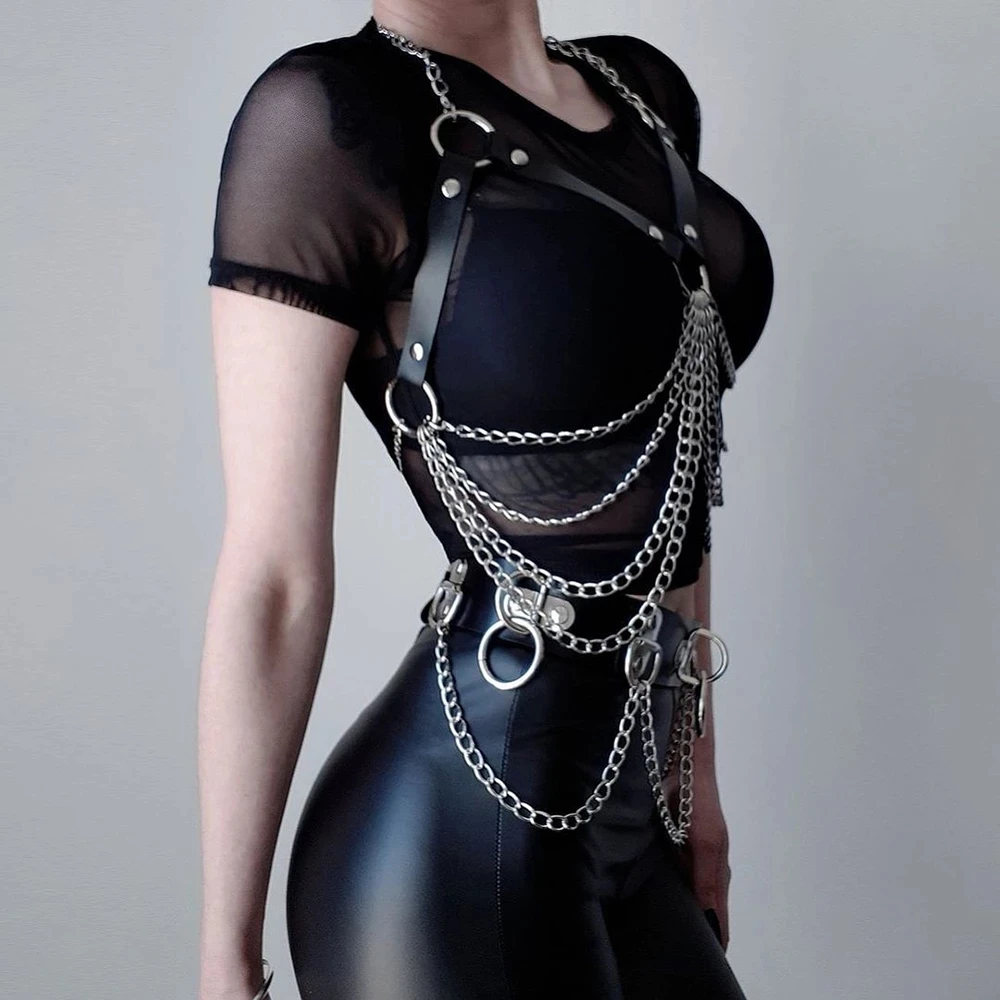 harnais bdsm porte jarretelles lingererie femme porte jartelle harnais femme gothique Ceinture en cuir pour femmes, harnais, chaîne de Bondage, Lingerie fétiche, jarretelles, bas, Corset, sous-vêtements Sexy