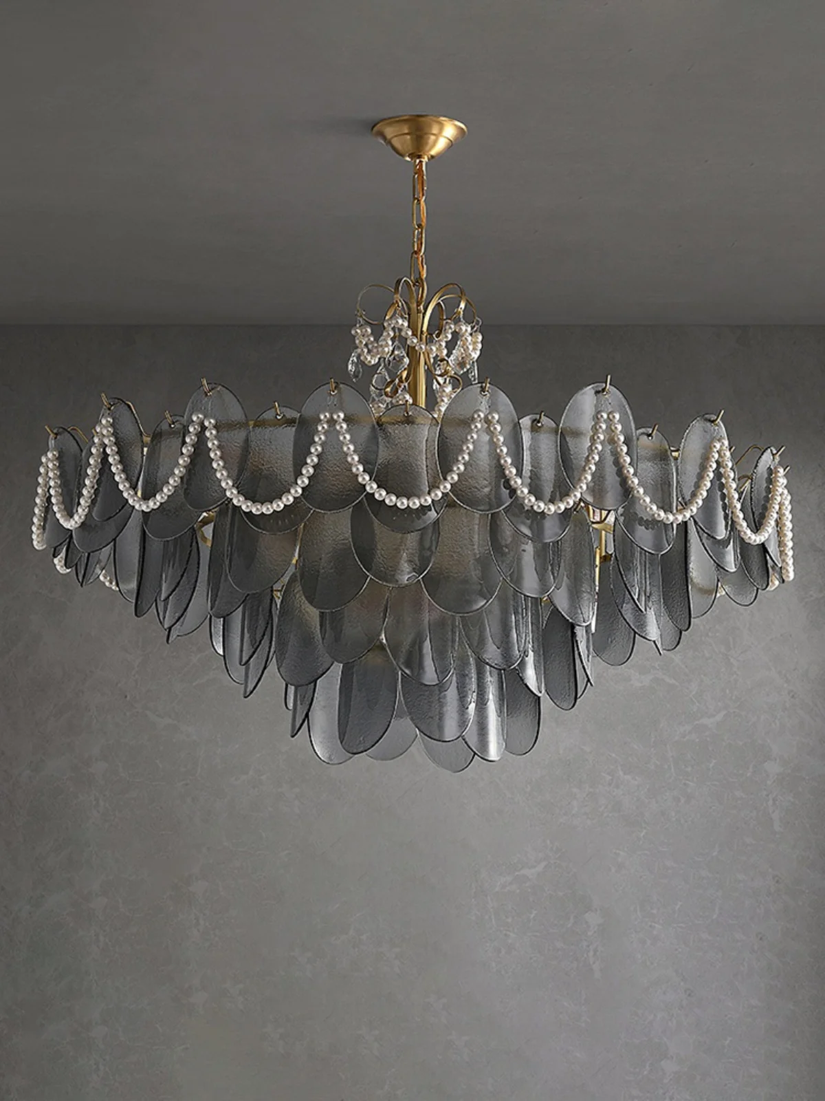 Modern Glass Chandelier Luxury Murano Smoke Gray White Shade for Living Dining Room Bedroom Entryway