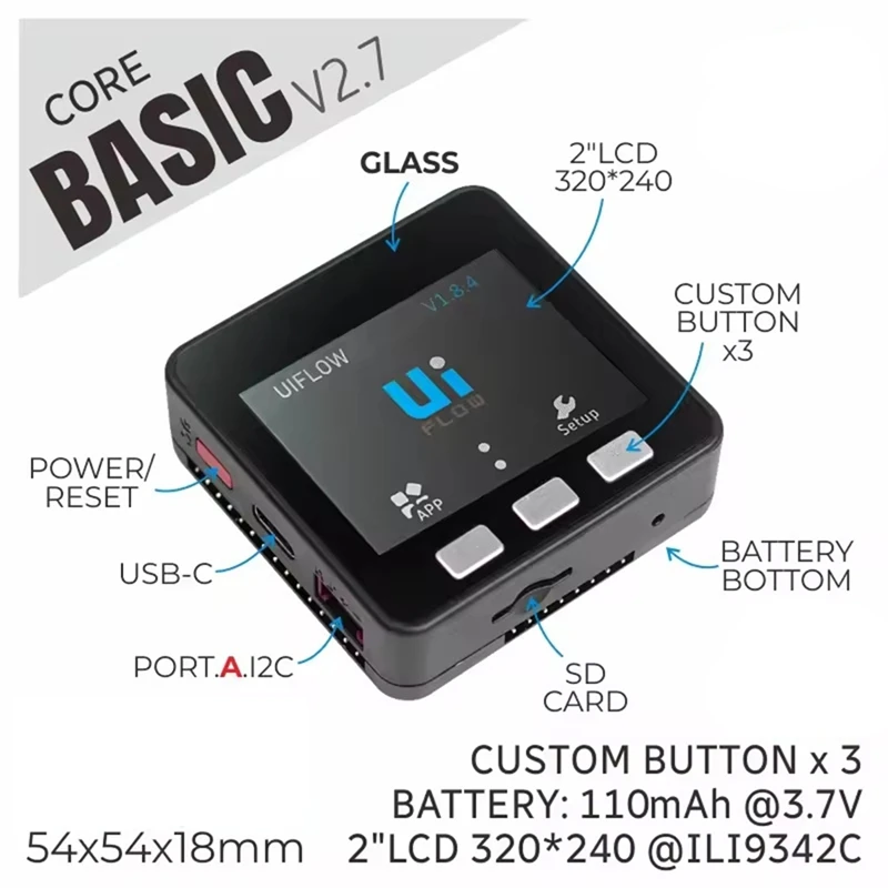 Esp32 기본 코어 로트 개발 키트 V2.7 2인치 풀 컬러 HD Ips 디스플레이 내장 스피커 Tf 카드 슬롯