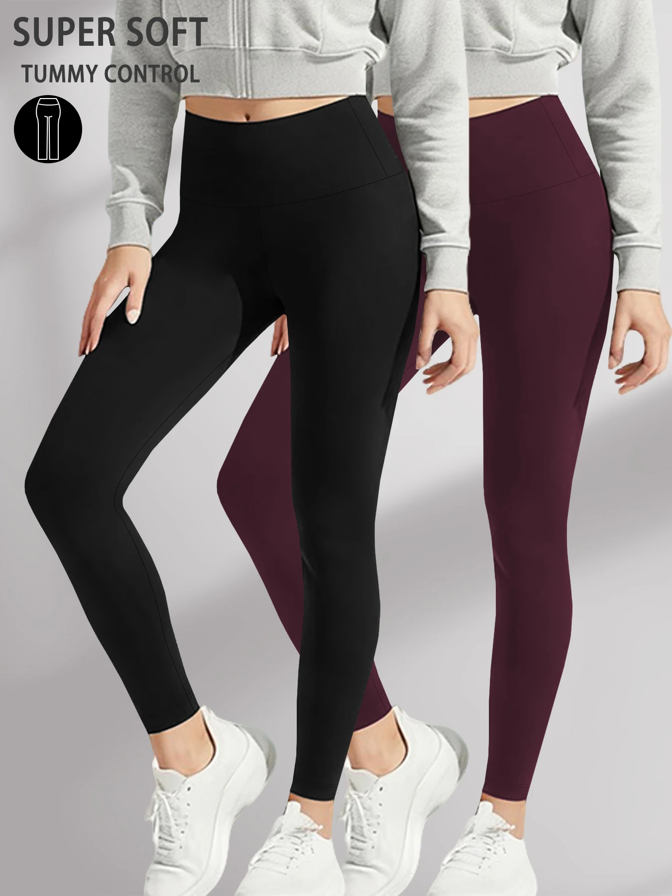 

Комплект из 2 женских супермягких леггинсов с высокой талией для контроля живота, без прозрачных тренировок, йоги, бега, спортивных леггинсов с эффектом пуш-ап для спортзала