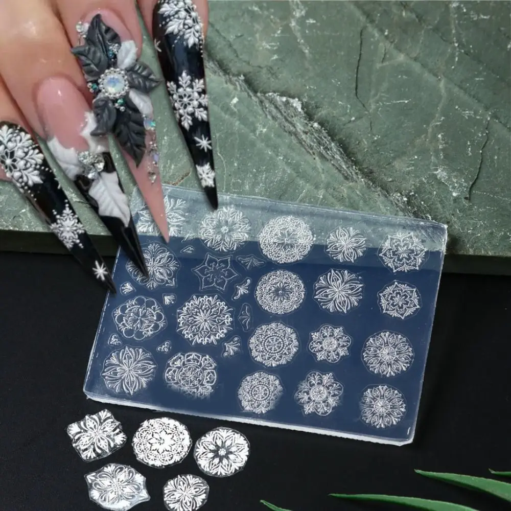 3D Snowflake Nails Art Silicone Mold Pad Winter Christmas Snowman Santa Claus Relief Mould Gel Stencils Design DIY Nail Carving