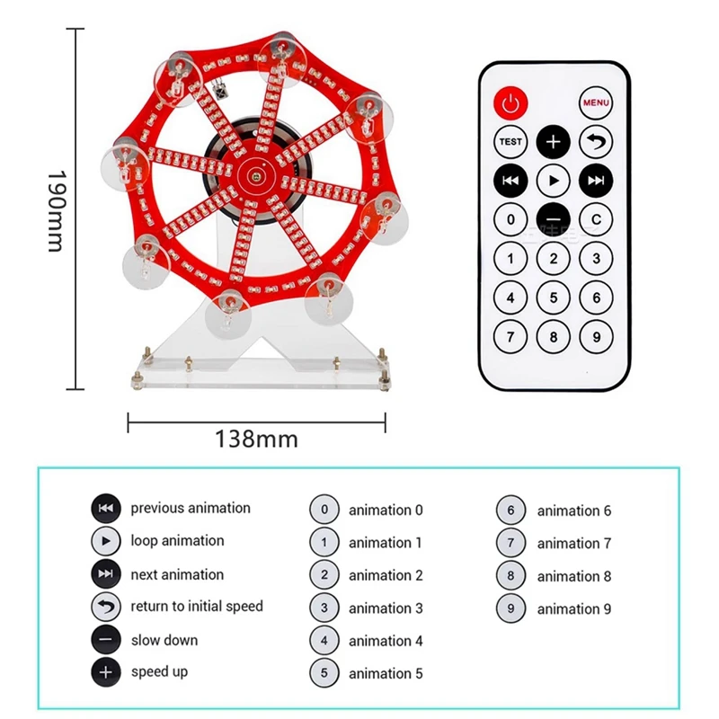 DIY Electronic Kit LED Rotating Skyscraper Wheel Flashing Soldering Project Practice Kit 10 Kinds Flashing Mode Remote