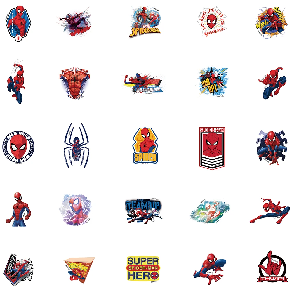 10/50PCS Disney Spiderman Superhero Marvel Stickers Avenger Skateboard Guitar Laptop Luggage Cartoon Waterproof Sticker Kid Toys