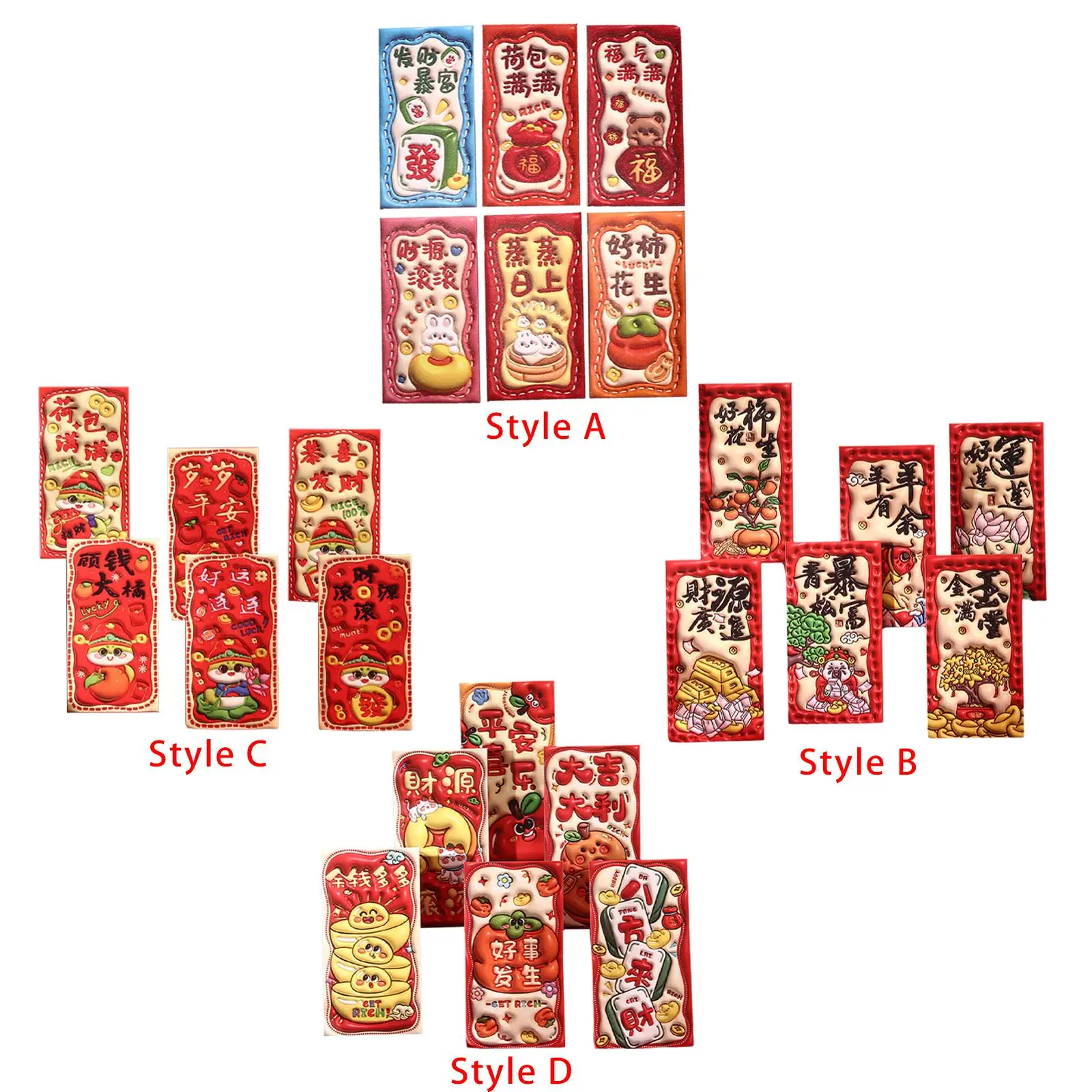 6 Sobres Rojos Decorativos para el Año Nuevo Chino 2025, Adornos con Deseos de Felicidad, Decoración Tradicional para el Año Nuevo Lunar, Hong Bao