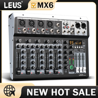 LEUS MX6 Channel 99 DSP Effect Audio Mixer Record PC 48V Phantom Power USB Sound Mixers Bluetooth DJ Console Mixing for Karaok