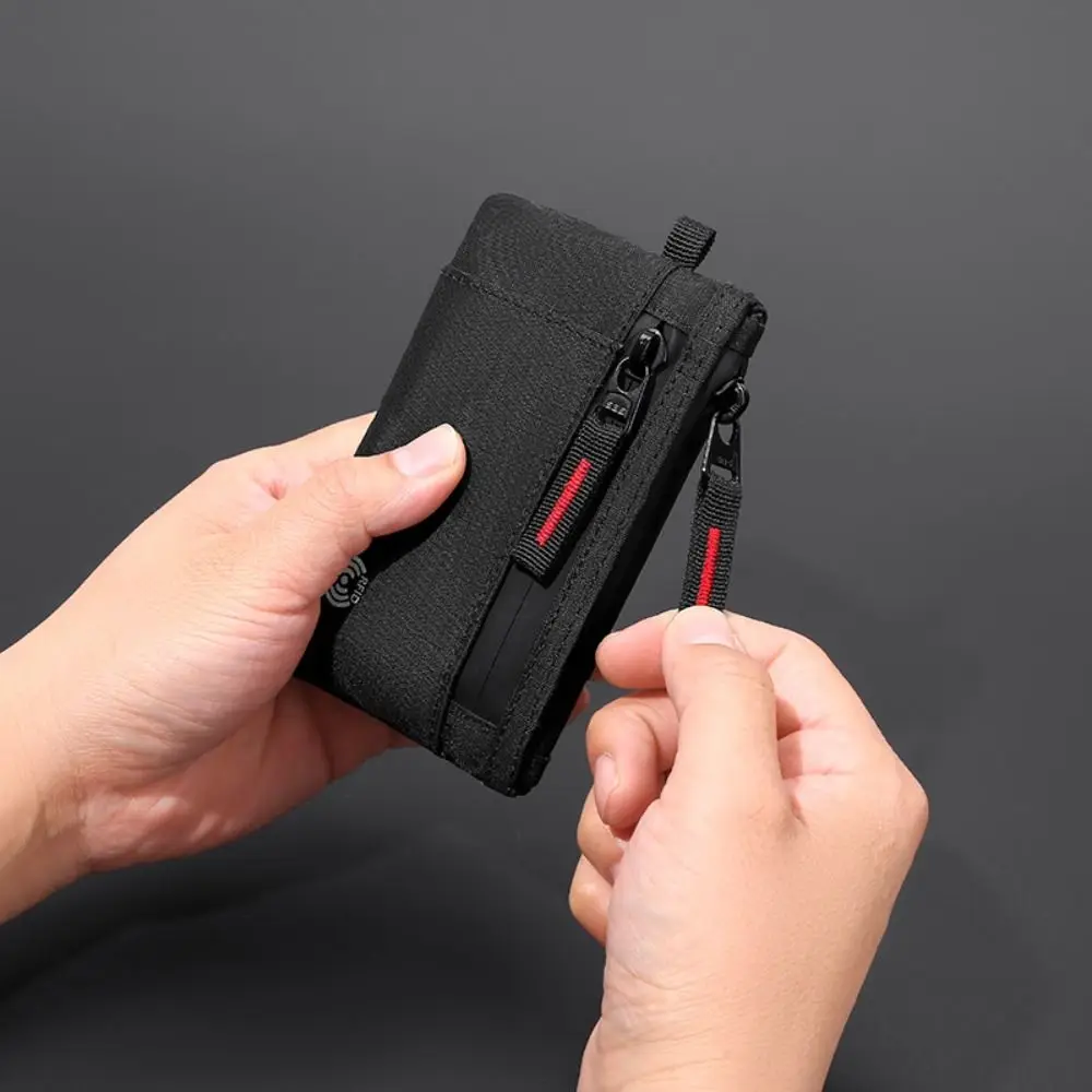 Portable Multifunction Men's Wallet Zipper Carabiner RFID Credit Card Holder Keychain Anti-Theft Nylon Coin Purse Everyday Use
