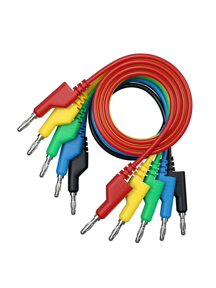 5PCS/SET 1M Stackable Dual 4mm Banana Plug to Banana Plug Multimeter Test Leads Cable Kit 1000V/20A 5 Colors Alligator Clip