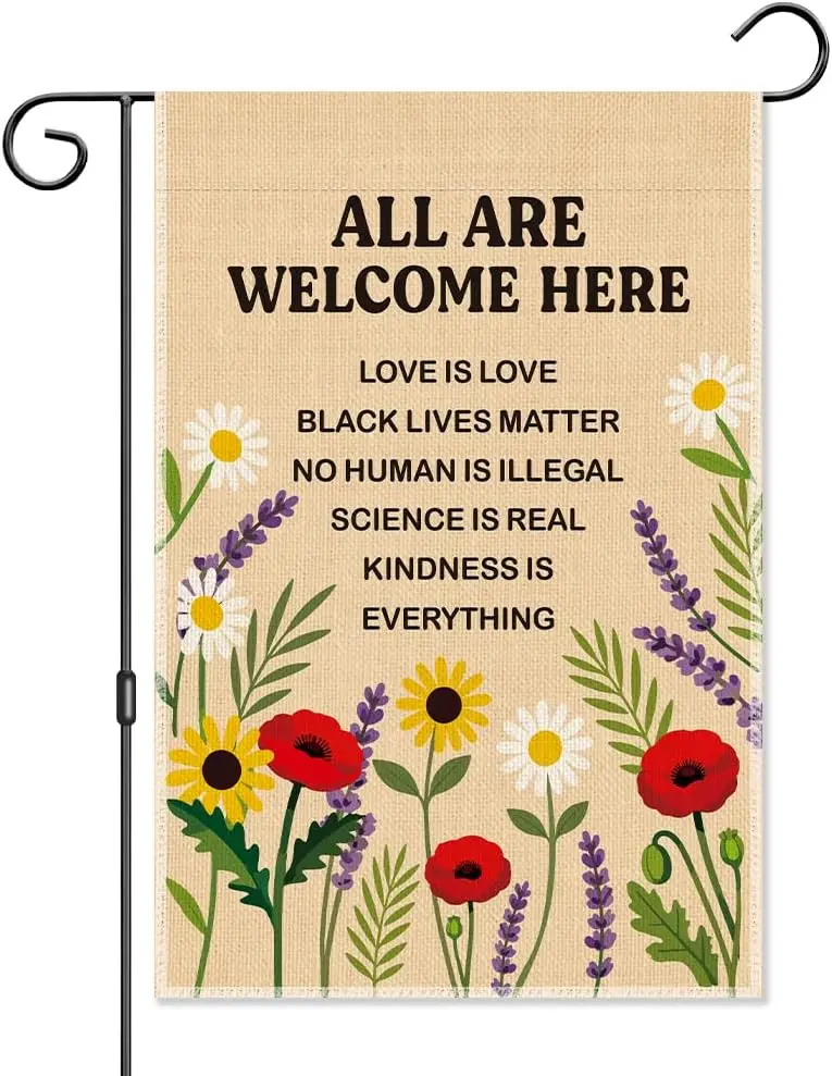 All Are Welcome Here Garden Flag, Double-Sided Floral Protect Immigrants Flag for Outdoor, Farmhouse be Kind Inclusive Yard  kkz