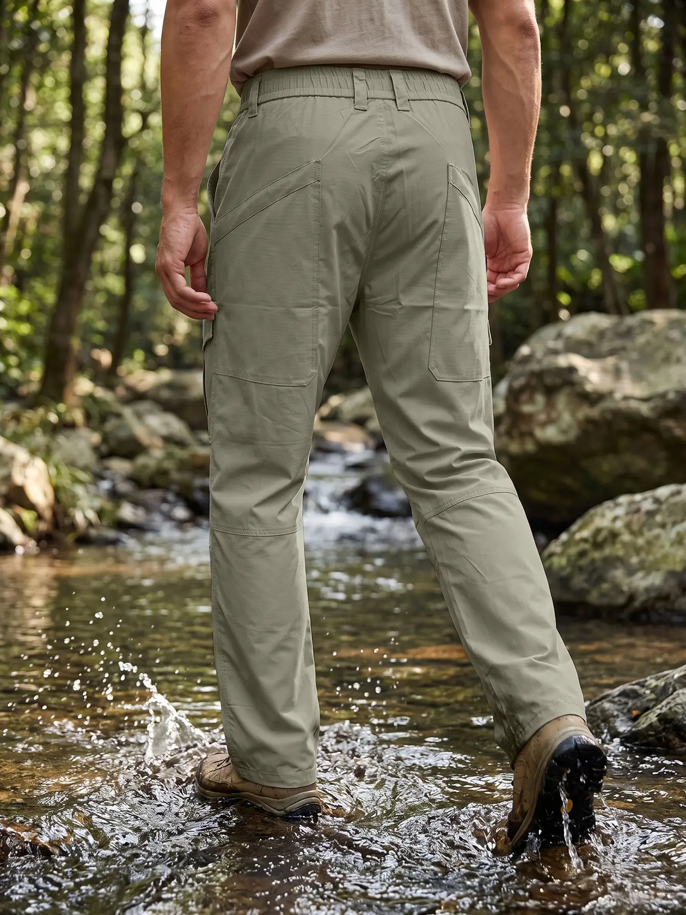Men Lightweight Quick‑Dry Cargo Hiking Pants Multi Pockets Straight Loose Trousers Outdoor Trekking Travel Daily Tactical Wear