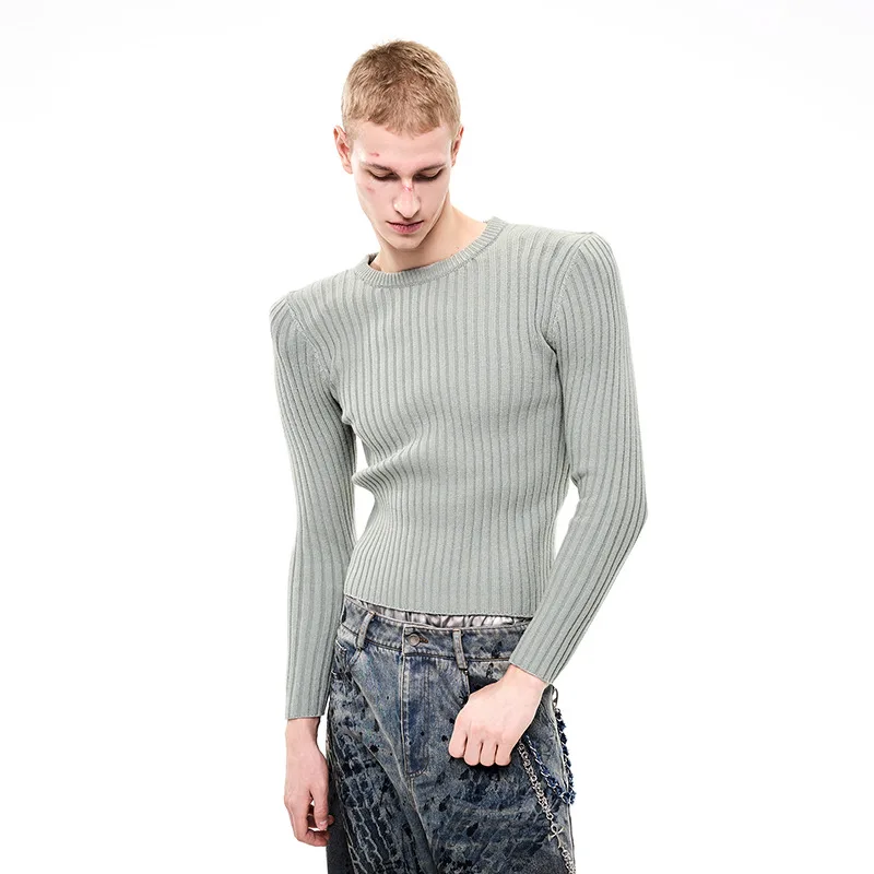 MWJLPWQ الأبيض قصيرة الكتف سترة مبطنة الرجال الخريف الشتاء الأساسية مضلع مخطط الجولة الرقبة سليم صالح تريكو للرجال 12333