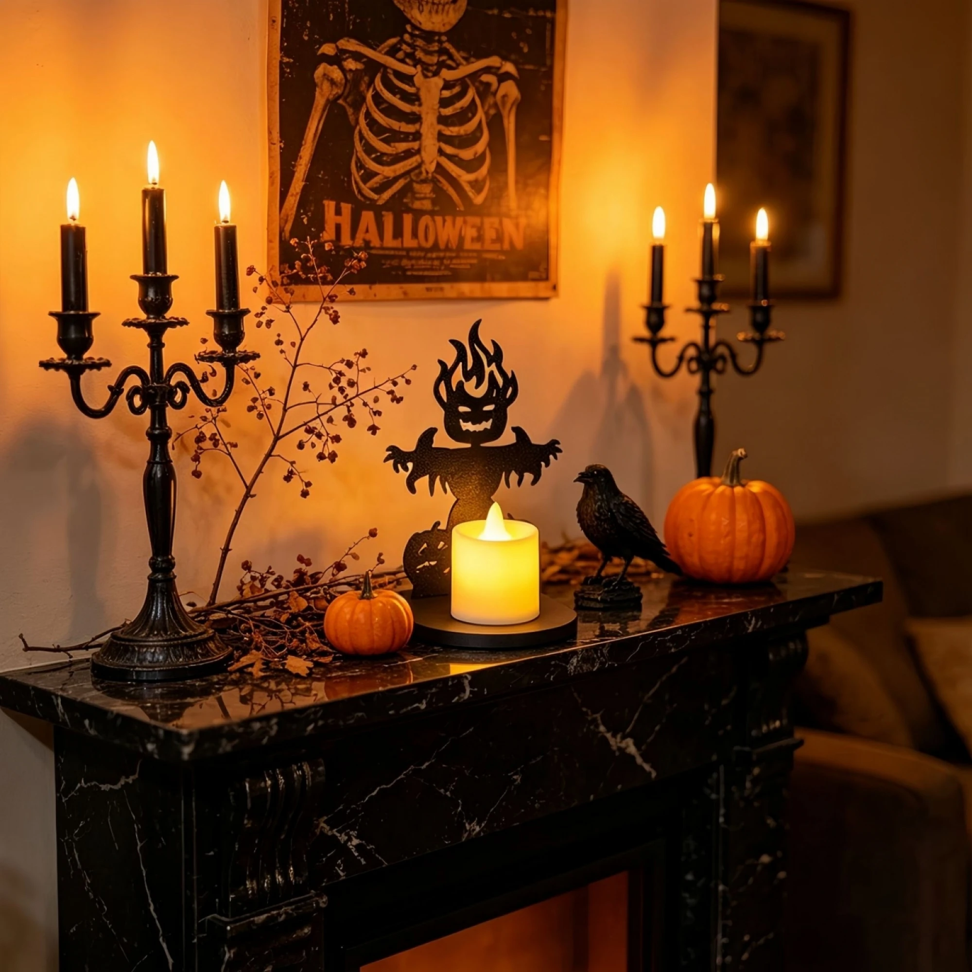 Halloween Candle Holder Spooky Scarecrow Ornament Desktop Party Home Decor