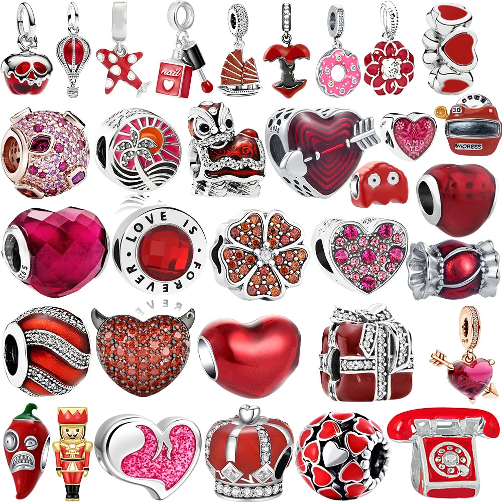 

Новая красная серия, рождественские подарки, стерлинговое серебро 925 пробы, подвеска из бисера, подходит для оригинального браслета с подвеской, женские ювелирные аксессуары своими руками, изготовление аксессуаров