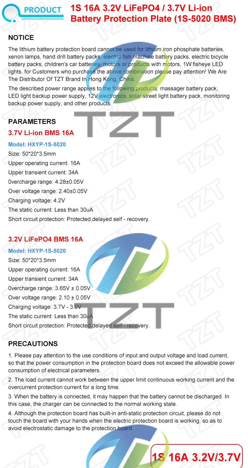 TZT 1S 3,2V 3,7V 16A LiFePO4 Li-Ionen Lithium-Batterie-Schutzplatine BMS PCB PCM Zellpack Überlade- und Tiefentladeschutz – Detail 2