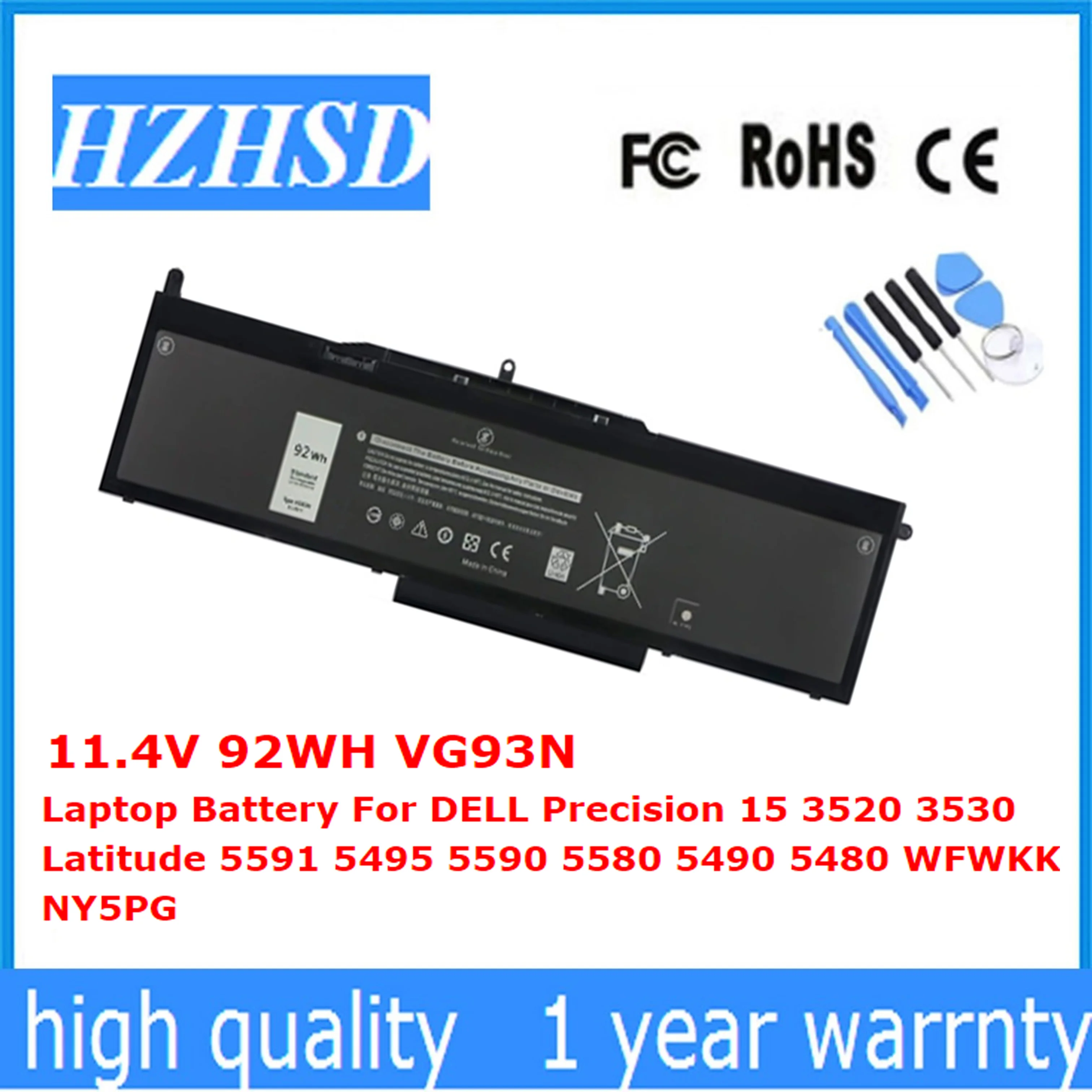 11.4V 92WH VG93N Laptop Battery For DELL Precision 15 3520 3530 Latitude 5591 5495 5590 5580 5490 5480 WFWKK NY5PG